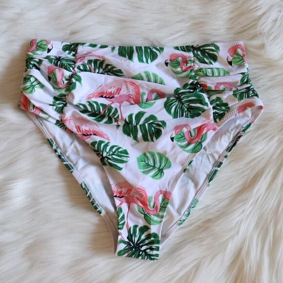 NEW White Green Flamingo Monstera Bikini Swim Set Size Small - Picture 6 of 10